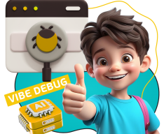 Тестирование & Vibe Debug. Охотники за багами - КИБЕРшкола программирования для детей, компьютерные курсы для школьников, начинающих и подростков - KIBERone г. Альметьевск